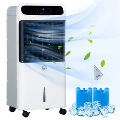 3-In-1 Ice Cooling Fan, Mobile Evaporative Air Cooler with Remote, Timer, Oscillating for Home Office, Bedroom, White