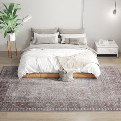 Machine Washable Area Rug 8x10, Non-Slip Traditional Flower Print Floor Carpet for Living Room, Bedroom, Grey and Brown