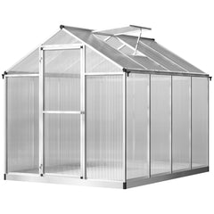 8' L x 6' W Walk-In Polycarbonate Greenhouse with Roof Vent for Ventilation & Rain Gutter for Winter