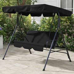 3-Seat Outdoor Patio Swing Chair w/ Cushion, Steel Frame Stand, Adjustable Tilt Canopy for Patio, Garden, Black 2