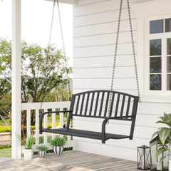2-Person Metal Outdoor Porch Swing, Hanging Outdoor Swing Chair, 528lb Weight Capacity, Black