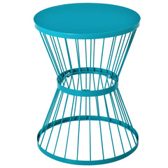 16" Steel Patio Side Table, Garden End Table with Hourglass Design, Accent Table for Outdoor and Indoor Use, Blue
