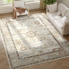 6x9 Area Rug, Indoor Boho Machine Washable Carpet for Living Room, Bedroom, Dining Room, Kitchen, Blue