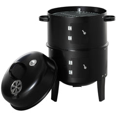3-in-1 Vertical Charcoal BBQ Smoker Grill with 2 Cooking Areas and Thermometer