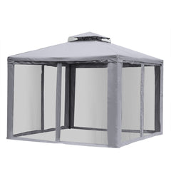 9.6' x 9.6' Patio Gazebo, Outdoor Canopy Shelter with 2-Tier Roof and Netting, Steel Frame for Garden, Lawn, Backyard, and Deck, Gray