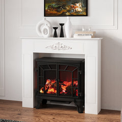 Freestanding Fireplace Surround, Modern Fireplace Mantel with Leg for Electric Fireplaces, 44.7" W x 40" H, White