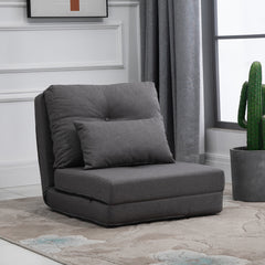 Convertible Flip Chair, Floor Lazy Sofa, Folding Upholstered Couch Bed with Adjustable Backrest, Metal Frame and Pillows for Living Room Bedroom, Dark Grey