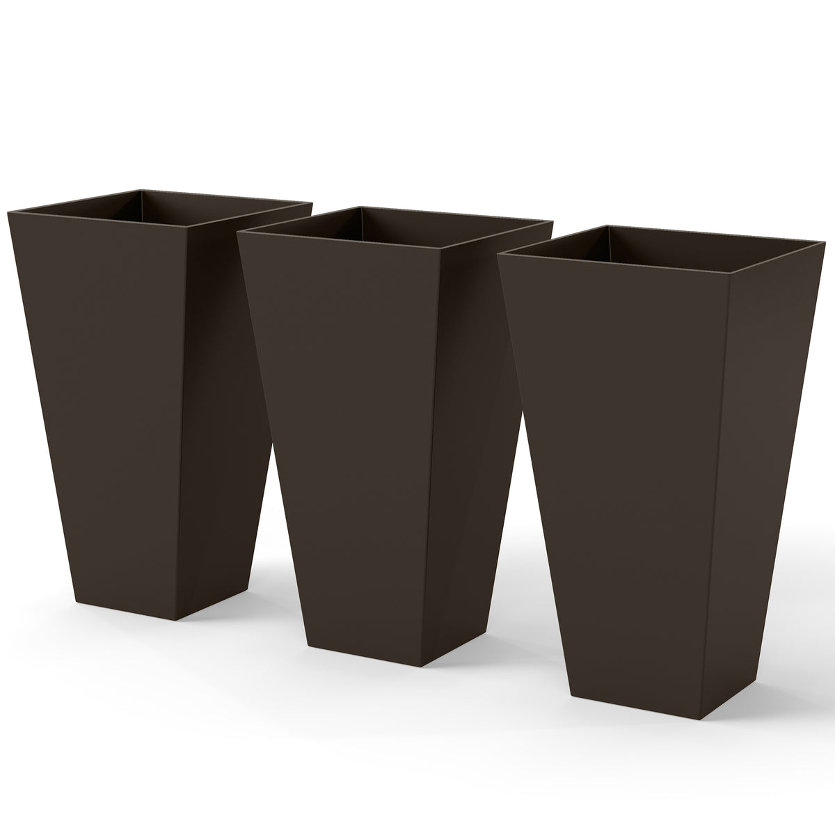 28" Tall Garden Plastic Flower Pot, Set of 3, Large Outdoor & Indoor, Brown