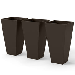 28" Tall Garden Plastic Flower Pot, Set of 3, Large Outdoor & Indoor, Brown