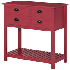 Sideboard Buffet Cabinet with Storage, Modern Coffee Bar Cabinet with 4 Drawers and Slatted Bottom Shelf, Console Table for Kitchen, Living Room, Dining Room, Hallway, Red