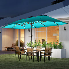 13ft Double-Sided Market Umbrella, Large Patio Umbrella with Solar Lights, Crank Handle for Garden, Pool, Yard, Blue