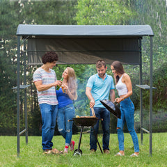 7FT Grill Gazebo BBQ Canopy with Sun Shade Panel Side Awning, 2 Exterior Serving Shelves, 5 Hooks for Patio Lawn Backyard