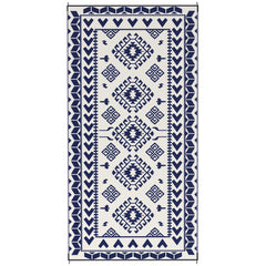 Reversible Outdoor Rug, Waterproof Plastic Straw with Carry Bag, 9' x 18', Blue & White Rhombus Patchwork