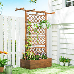 Wooden Trellis Planter Box, Raised Garden Bed to Grow Vegetables, Herbs and Flowers