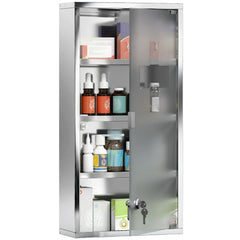 12" x 24" Lockable Medicine Cabinet, 4 Tier Stainless Steel Medical Wall Box with 2 Keys and Shelves for Bathroom