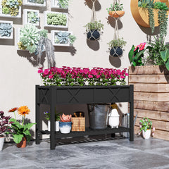 Raised Garden Bed, 47 x 22 x 31.5 in. Elevated Wood Planter Box with Storage Shelf, Drainage Holes, and Liner, Black
