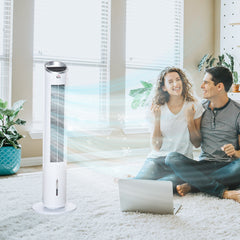 40" Portable Oscillating Air Cooler Fan for Home, 3-In-1 Standing Ice Floor Fan with Humidifier, LED Display, White