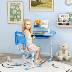 Kids Desk and Chair Set with USB Light, Storage Drawer, Blue