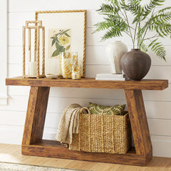 55" Farmhouse Console Table, 2-Tier Entryway Table with Storage for Hallway, Living Room, Behind Couch, Rustic Brown
