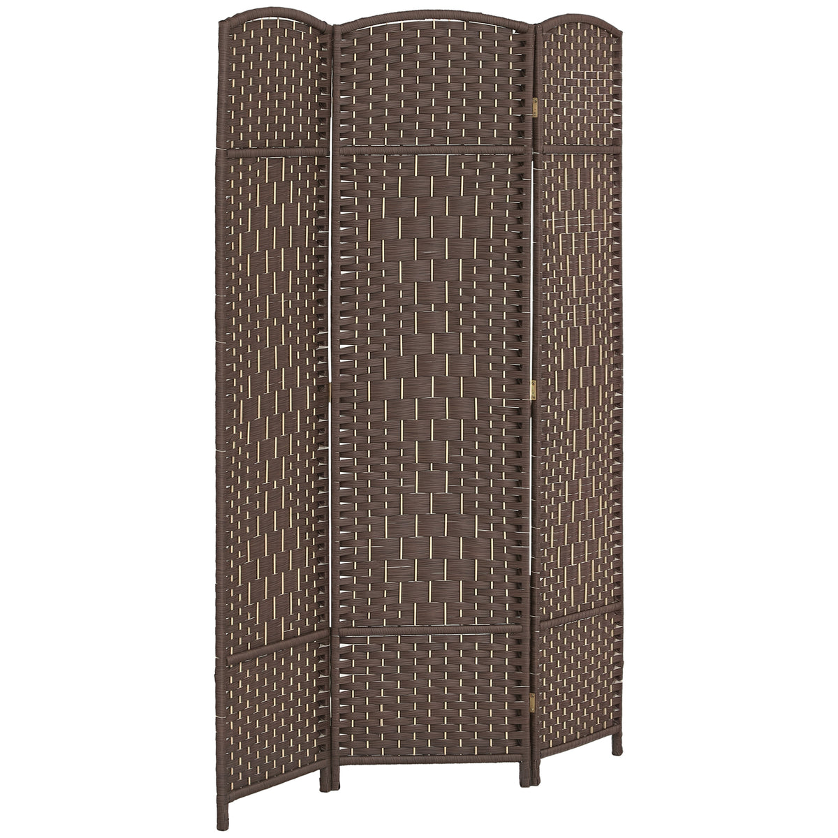 Folding Room Divider Screen 3 Panel 6' Tall Privacy Screen Freestanding Wood Partition for Home Office, Brown