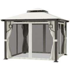 10' x 10' Patio Gazebo, Double Roof Outdoor Gazebo with Privacy Curtains, Mesh Netting, Aluminum Frame Outdoor Canopy Shelter, Cream White