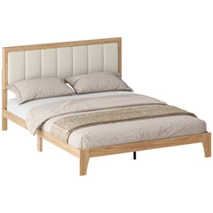 Queen Bed Frame with Headboard Queen Platform Bed Frame with Wooden Slats No Box Spring Needed Easy Assembly Natural