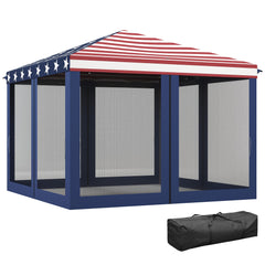 10' x 10' Outdoor Pop-Up Canopy with Sidewalls, Mesh Walls, Instant Setup for Party, Events, Patio, Lawn, American Flag