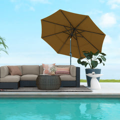 9FT 3 Tiers Outdoor Patio Umbrella with Crank, Push Button Tilt for Deck, Backyard and Lawn, Tan