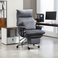 Executive Office Chair with Lumbar Support, Footrest, High Back Reclining Overstuffed Desk Chair with, Gray
