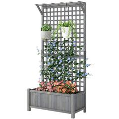 Wood Planter with Trellis for Vine Climbing, Raised Garden Bed, Privacy Screen for Backyard, Patio, Dark Gray