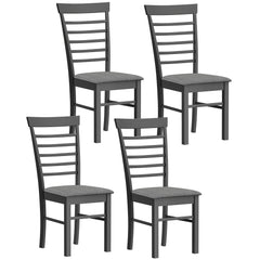 Wooden Dining Chairs Set of 4, Farmhouse Upholstered Kitchen Chairs with Rubber Wood Frame, Black and Gray