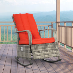 PE Rattan Rocking Recliner with Footrest, Red