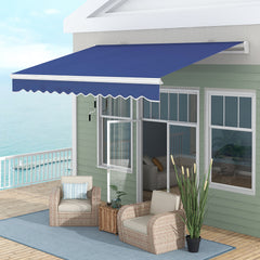 13' x 8' Patio Awning, Manual Retractable Sun Shade with UV Protection and Easy Crank Opening, Dark Blue