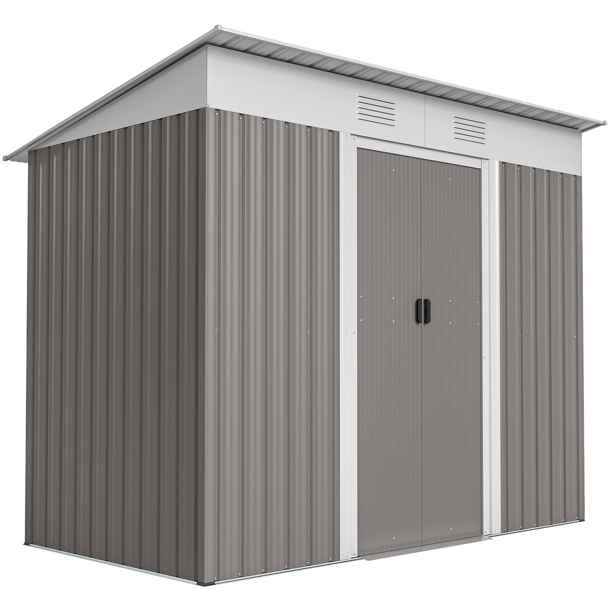 7' x 4' Metal Garden Shed, Backyard Tool Storage Shed with Dual Locking Doors, 2 Air Vents and Steel Frame, Light Gray