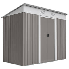 7' x 4' Metal Garden Shed, Backyard Tool Storage Shed with Dual Locking Doors, 2 Air Vents and Steel Frame, Light Gray