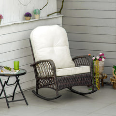 Rattan Porch Rocker w/ Plush Cushion, Dark Blue