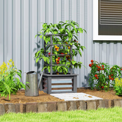 Wooden Raised Garden Bed with Trellis, Galvanized Planter Box Elevated Garden Bed for Garden, Patio, Gray