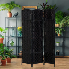 Room Divider 3 Panel, 6FT Tall Folding Privacy Screen, Freestanding Hand-Woven Partition for Room Separation with 360° Hinges, Paper Rope Diamond Weave, Black