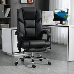 6 Point Vibration Massage Office Chair with Heat, PU Leather Computer Chair with Adjustable Height Reclining Back, Black