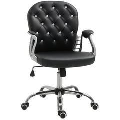 PU Leather Home Office Chair, Button Tufted Desk Chair with Padded Armrests, Adjustable Height and Swivel Wheels, Black
