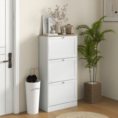 Modern Shoe Storage Cabinet with 3 Flip Drawers and Adjustable Shelves for 12-18 Pairs of Shoes, White