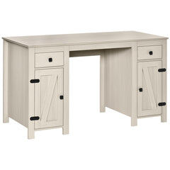 Farmhouse Computer Desk with Storage, Home Office Desk with 2 Drawers and 2 Cabinets, Cream White