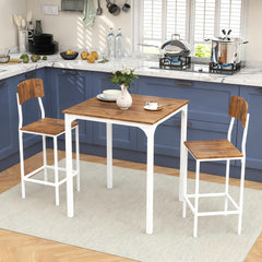 3 Piece Pub Table and Chairs, Small Kitchen Table and Chairs, Square Dining Table with 2 Stools, Walnut and White