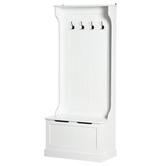Hall Tree with Coat Rack, Storage, and Sitting Bench, White