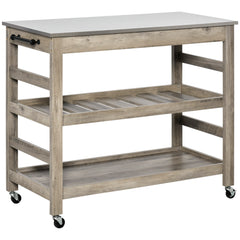 Kitchen Cart, Rolling Kitchen Island Utility Trolley with Stainless Steel Top
