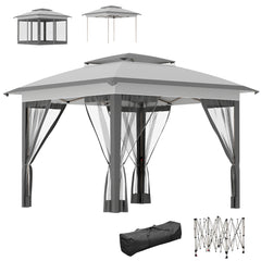 12' x 12' Pop Up Canopy Tent with Netting and Carry Bag, Instant Sun Shelter with 137 sq.ft Shade, Tents for Parties, Height Adjustable, for Outdoor, Garden, Patio, Gray