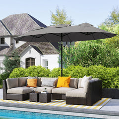 Double Sided Patio Umbrella, 9.7' Large Outdoor Market Umbrella with Push Button Tilt and Crank, 3 Air Vents and 12 Ribs, for Garden, Deck, Pool, Gray