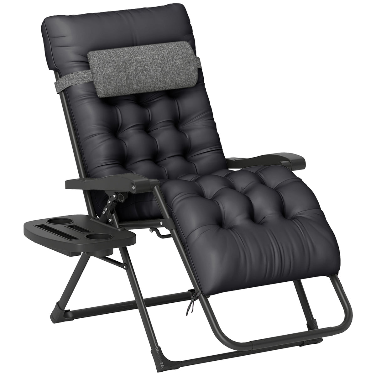 Padded Zero Gravity Chair, Folding Recliner Chair with Cup Holder Cushion, Black