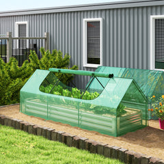 8.6 x 3 x 1ft Raised Garden Bed with Mini Greenhouse, Galvanized Raised Garden Bed with Cover for Herbs and Vegetables, Small Greenhouse for Patio Garden Balcony, Green and Silver