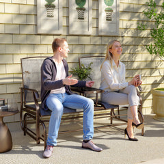 Double Glider Chair Mesh Fabric with Center Table Patio